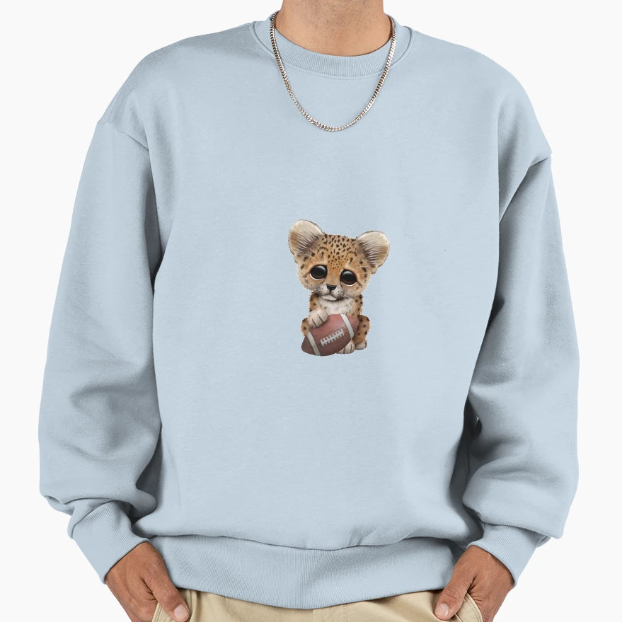 Leopard Cub Playing Football Sweatshirt - Streetwear Style Men Women - T-Shirt, Sweatshirt, Hoodie