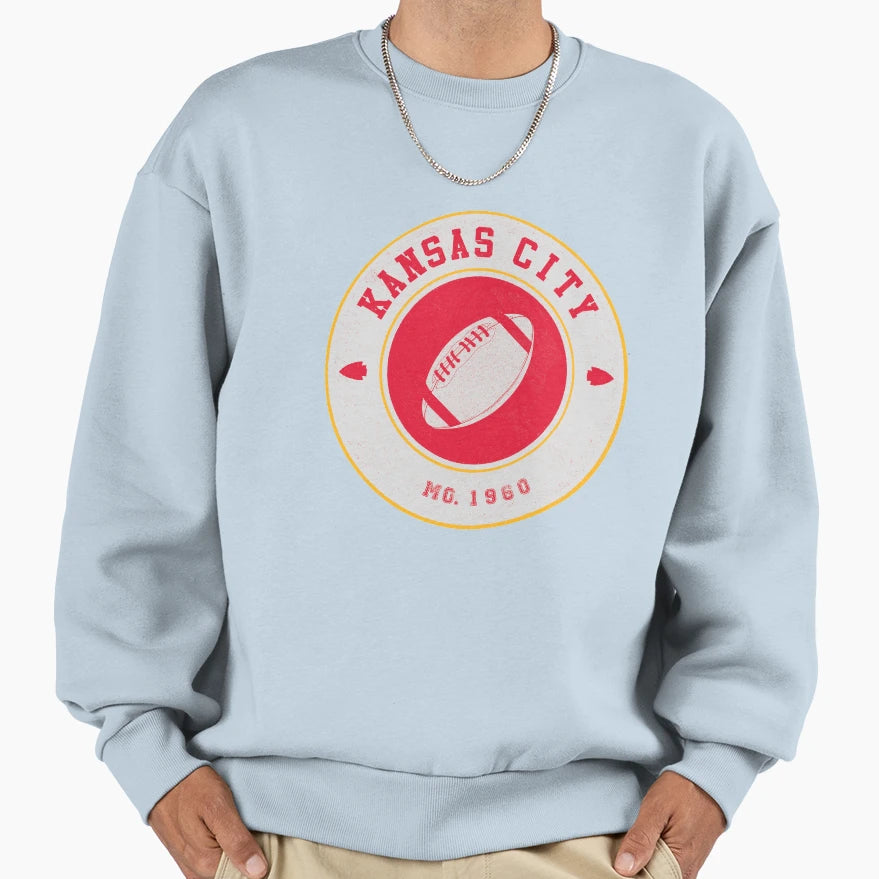 Kansas City Football Logo White Sweatshirt - Custom Art Print Men Women - T-Shirt, Sweatshirt, Hoodie