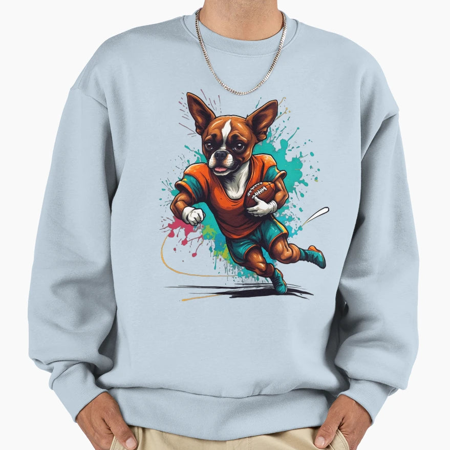 Boxer Dog Playing American Sweatshirt - Aesthetic Graphic Men Women - T-Shirt, Sweatshirt, Hoodie