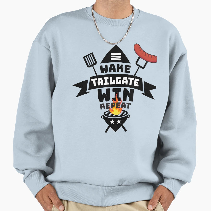 Wake Tailgate Win Repeat Your Game Day Sweatshirt - Novelty Apparel Unisex - T-Shirt, Sweatshirt, Hoodie