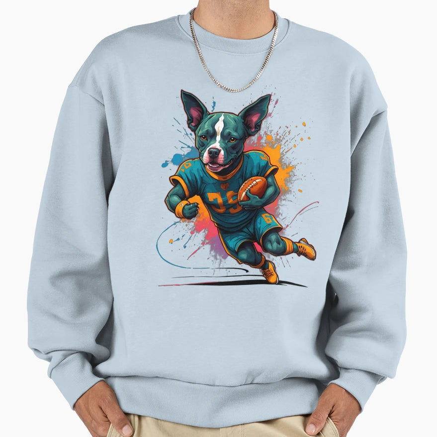 Pitbull Dog Playing American Football Sweatshirt - Minimalist Print Unisex - T-Shirt, Sweatshirt, Hoodie