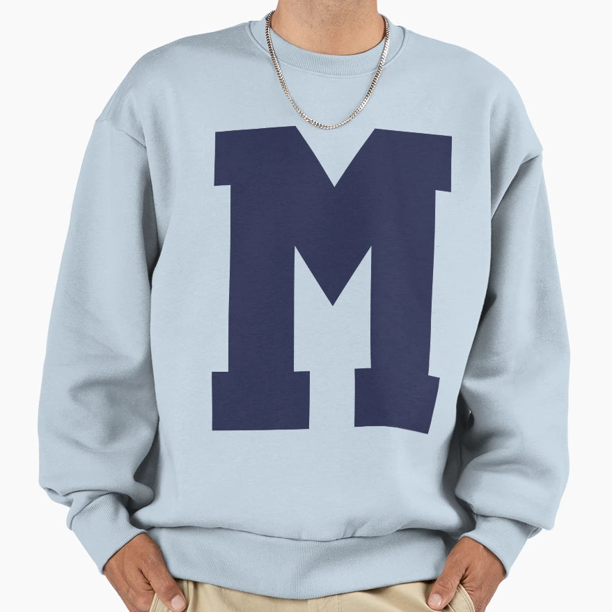 Alphabet Marine Blue M Sports Letter M Sweatshirt - Novelty Apparel Unisex - T-Shirt, Sweatshirt, Hoodie
