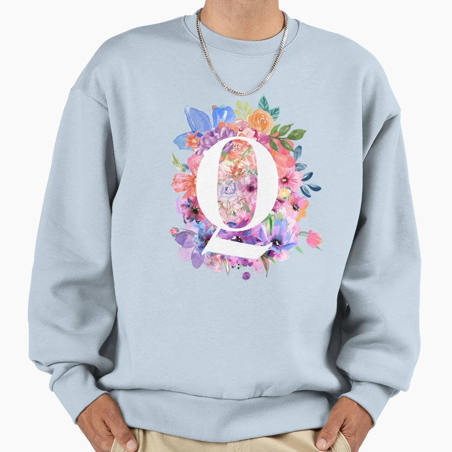 Floral Q Sweatshirt - Casual Everyday Wear for Adults - T-Shirt, Sweatshirt, Hoodie