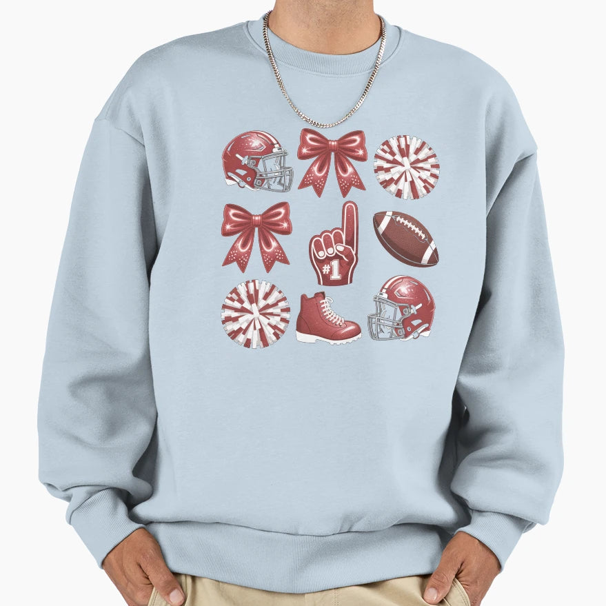 Red Coquette Bow Football Game Day Sweatshirt - Custom Art Print Men Women - T-Shirt, Sweatshirt, Hoodie