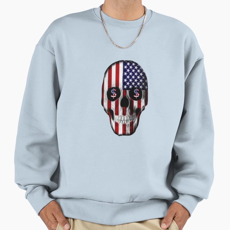 Skull Usa Flag Digital Art Sweatshirt - Aesthetic Graphic Men Women - T-Shirt, Sweatshirt, Hoodie