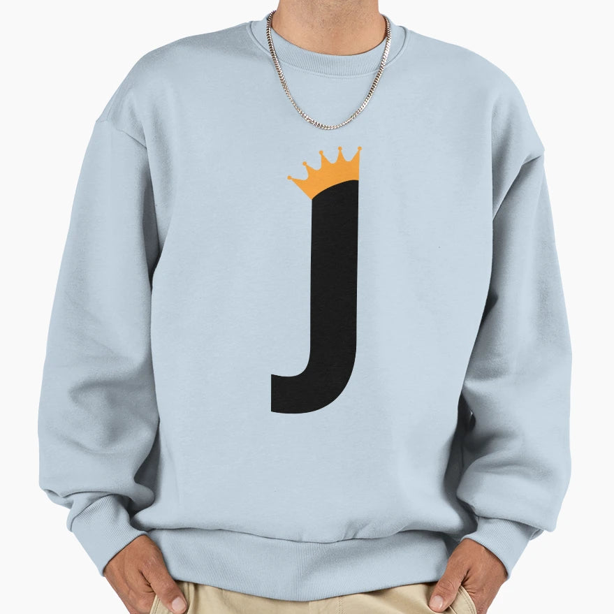 Crowned Monogram Letter J Sweatshirt - Casual Everyday Wear Unisex - T-Shirt, Sweatshirt, Hoodie