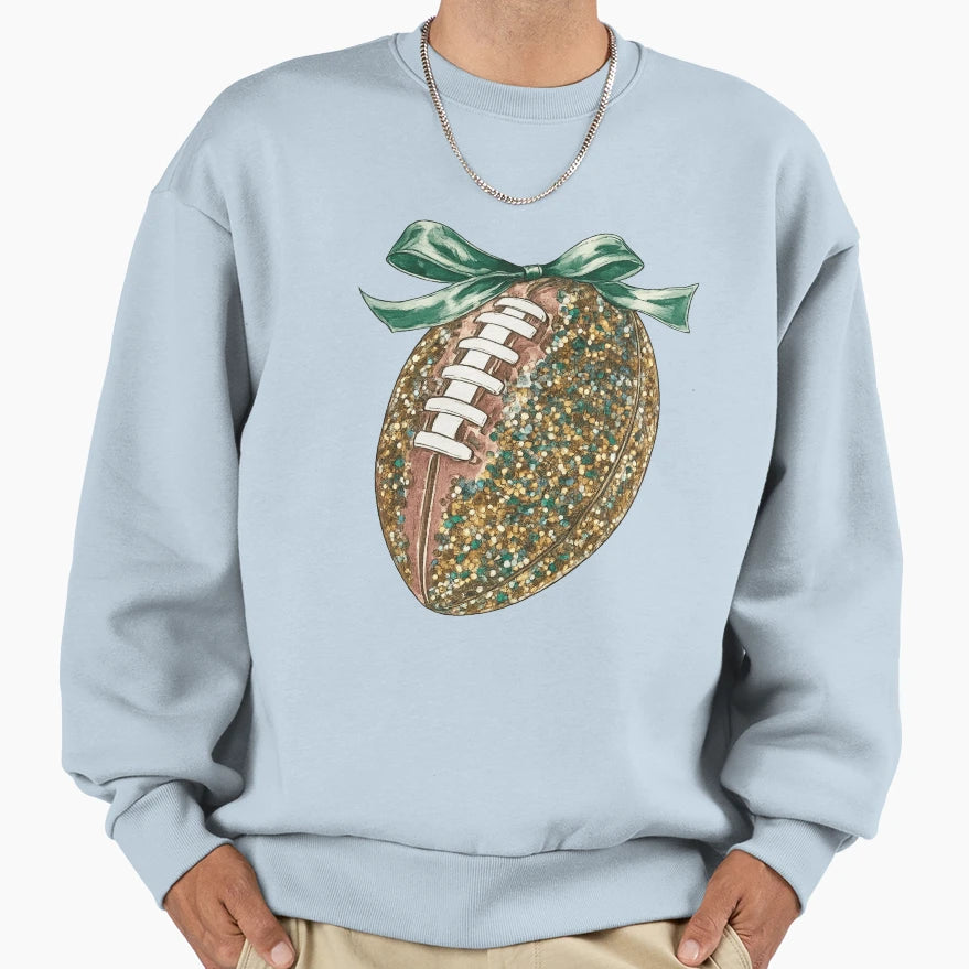 Glitter Football Green Ribbon Sweatshirt - Trendy Graphic Unisex - T-Shirt, Sweatshirt, Hoodie