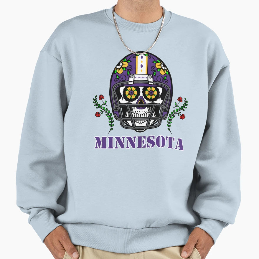 Minnesota Football Helmet Sugar Skull Sweatshirt - Custom Art Print Unisex - T-Shirt, Sweatshirt, Hoodie
