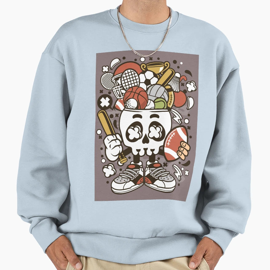 Sports Skull Head Sweatshirt - Casual Everyday Wear for Adults - T-Shirt, Sweatshirt, Hoodie