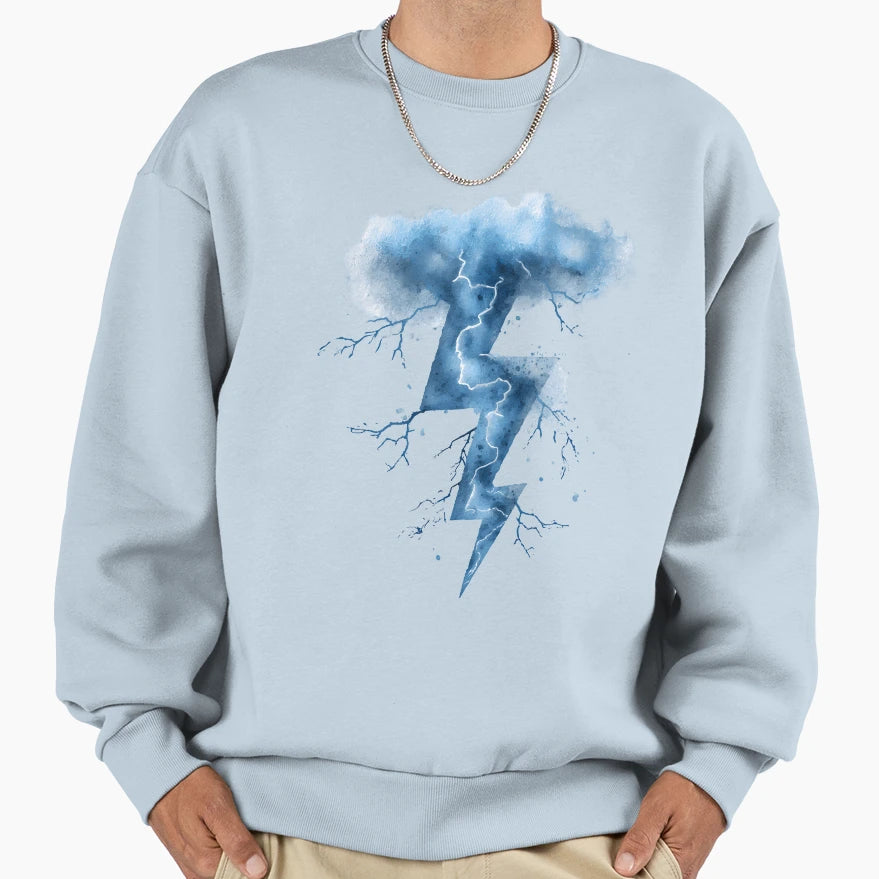 Blue Thunderstorm Lightning Bolt Sweatshirt - Custom Art Print Unisex - T-Shirt, Sweatshirt, Hoodie