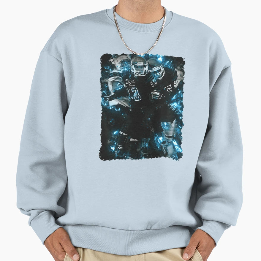 Football Team Blue Fire Art Sweatshirt - Aesthetic Graphic Men Women - T-Shirt, Sweatshirt, Hoodie