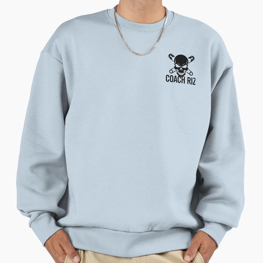Coach Riz Logo White Skull And Pins Sweatshirt - Unique Graphic Men Women - T-Shirt, Sweatshirt, Hoodie