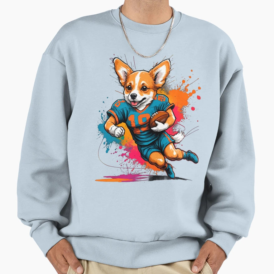Corgi Dog Playing American Football Sweatshirt - Graphic Print for Adults - T-Shirt, Sweatshirt, Hoodie