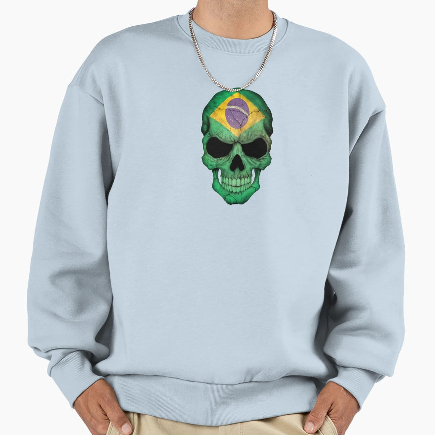 Brazilian Flag Skull Sweatshirt - Novelty Apparel Men Women - T-Shirt, Sweatshirt, Hoodie