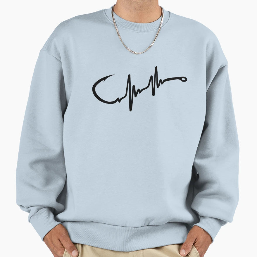 Fishing Hook Heartbeat Sweatshirt - Unique Graphic Unisex - T-Shirt, Sweatshirt, Hoodie