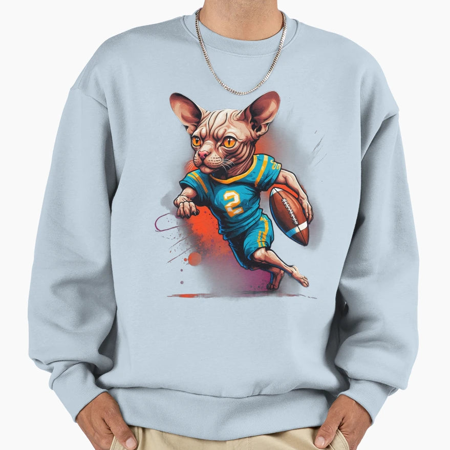 Sphynx Cat Playing American Football Sweatshirt - Aesthetic Graphic Unisex - T-Shirt, Sweatshirt, Hoodie
