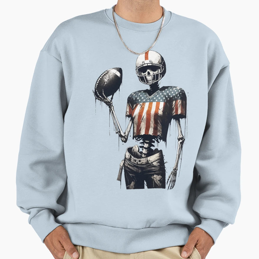 Halloween Skeleton Football Player Sweatshirt - Trendy Graphic for Adults - T-Shirt, Sweatshirt, Hoodie