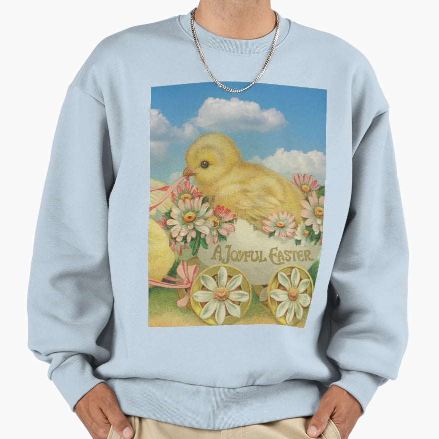 Happy Easter Chicks Flowers Sweatshirt - Casual Everyday Wear for Adults - T-Shirt, Sweatshirt, Hoodie
