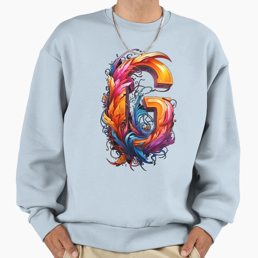 Letter G Detailed Typography Sweatshirt - Trendy Graphic for Adults - T-Shirt, Sweatshirt, Hoodie