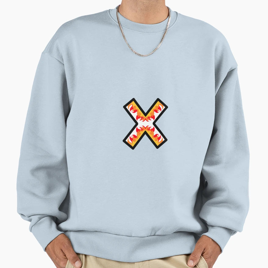 Fire Cross White Background Sweatshirt - Unique Graphic for Adults - T-Shirt, Sweatshirt, Hoodie