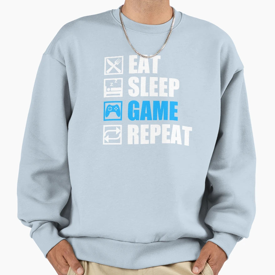 Eat Sleep Game Repeat Sweatshirt - Trendy Graphic for Adults - T-Shirt, Sweatshirt, Hoodie