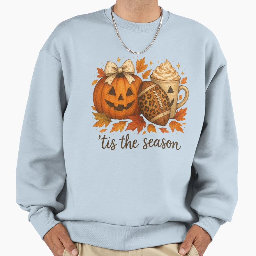 Tis Season Football Fall Pumpkin Spice T-Shirt - Graphic Print Men Women - T-Shirt, Sweatshirt, Hoodie