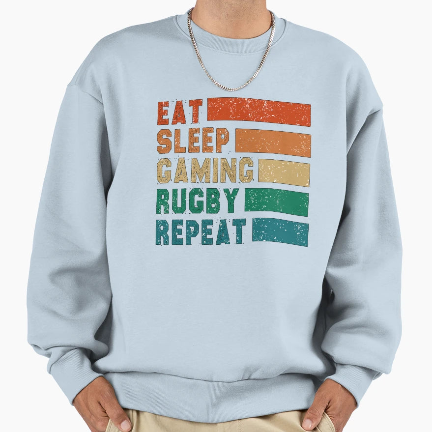 Funny Rugby Gift Eat Sleep Gaming Rugby Sweatshirt - Trendy Graphic Unisex - T-Shirt, Sweatshirt, Hoodie