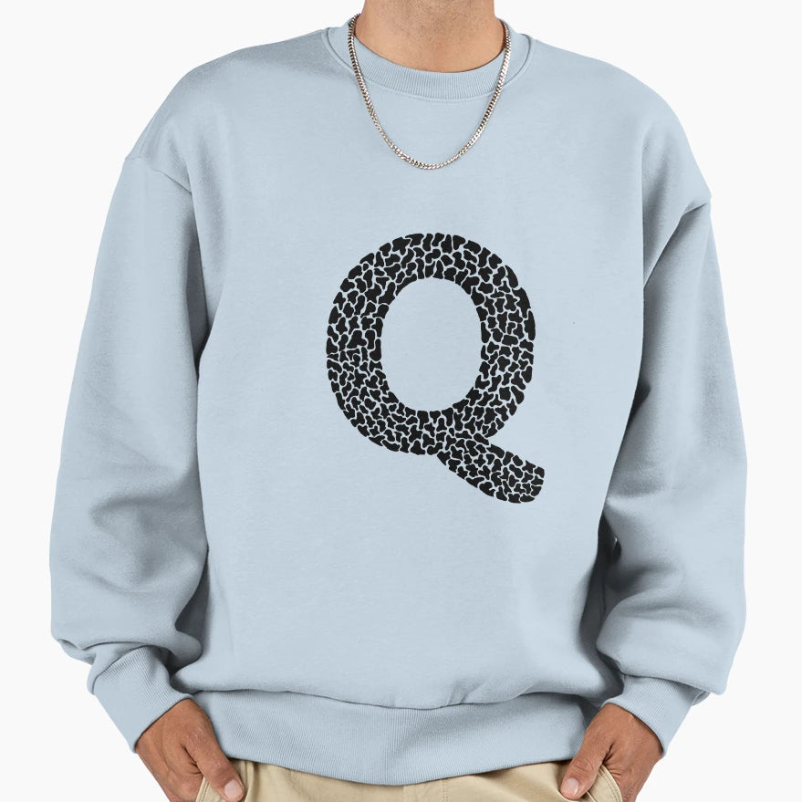 Letter Q Black And White Sweatshirt - Graphic Print Men Women - T-Shirt, Sweatshirt, Hoodie