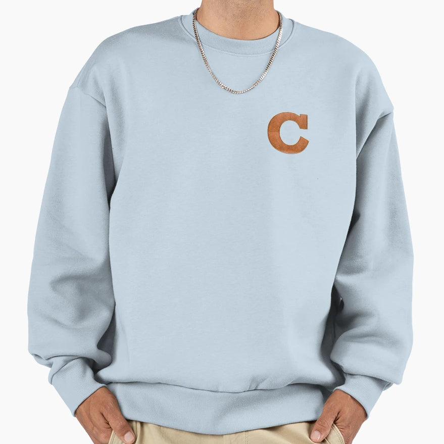 C Leather Varsity Letter Patches Sweatshirt - Minimalist Print for Adults - T-Shirt, Sweatshirt, Hoodie