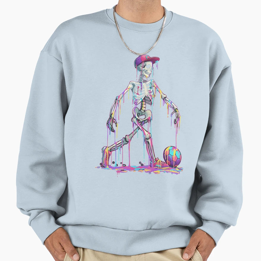 Neon Drip Skeleton Soccer T-Shirt - Unique Graphic Men Women - T-Shirt, Sweatshirt, Hoodie