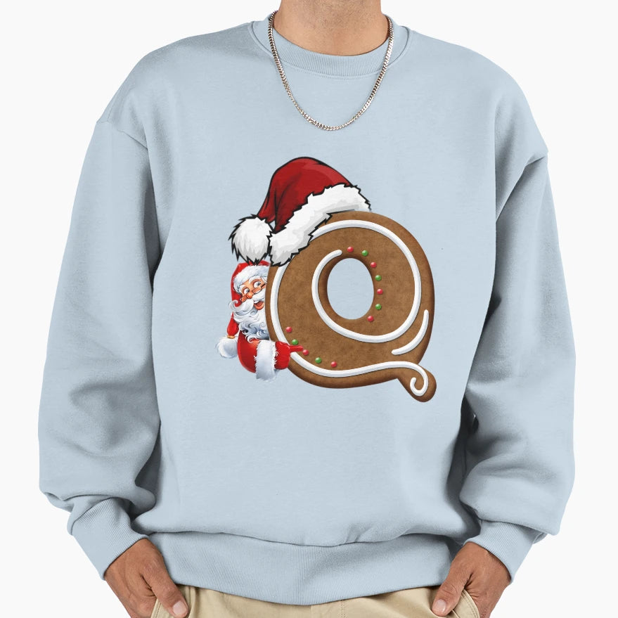 Santa Gingerbread Letter Q Cookie Sweatshirt - Unique Graphic Men Women - T-Shirt, Sweatshirt, Hoodie