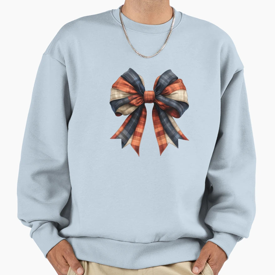 Plaid Elegance Red And Blue Bow Sweatshirt - Graphic Print Unisex - T-Shirt, Sweatshirt, Hoodie