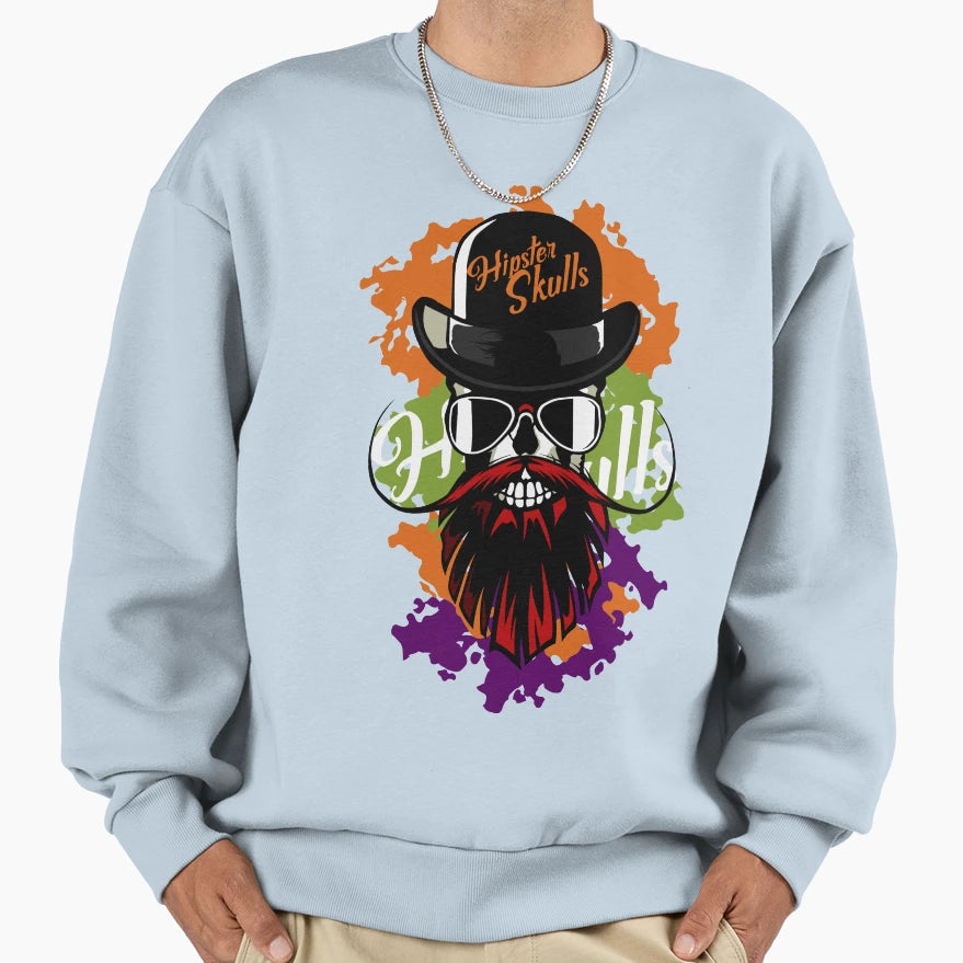 Hipster Skull Head Logo Bearded Sweatshirt - Trendy Graphic Men Women - T-Shirt, Sweatshirt, Hoodie