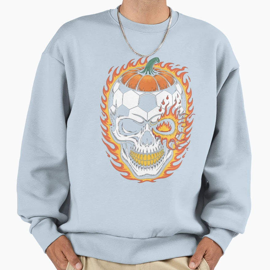 Soccer Ball Pumpkin Skull Sweatshirt - Custom Art Print for Adults - T-Shirt, Sweatshirt, Hoodie