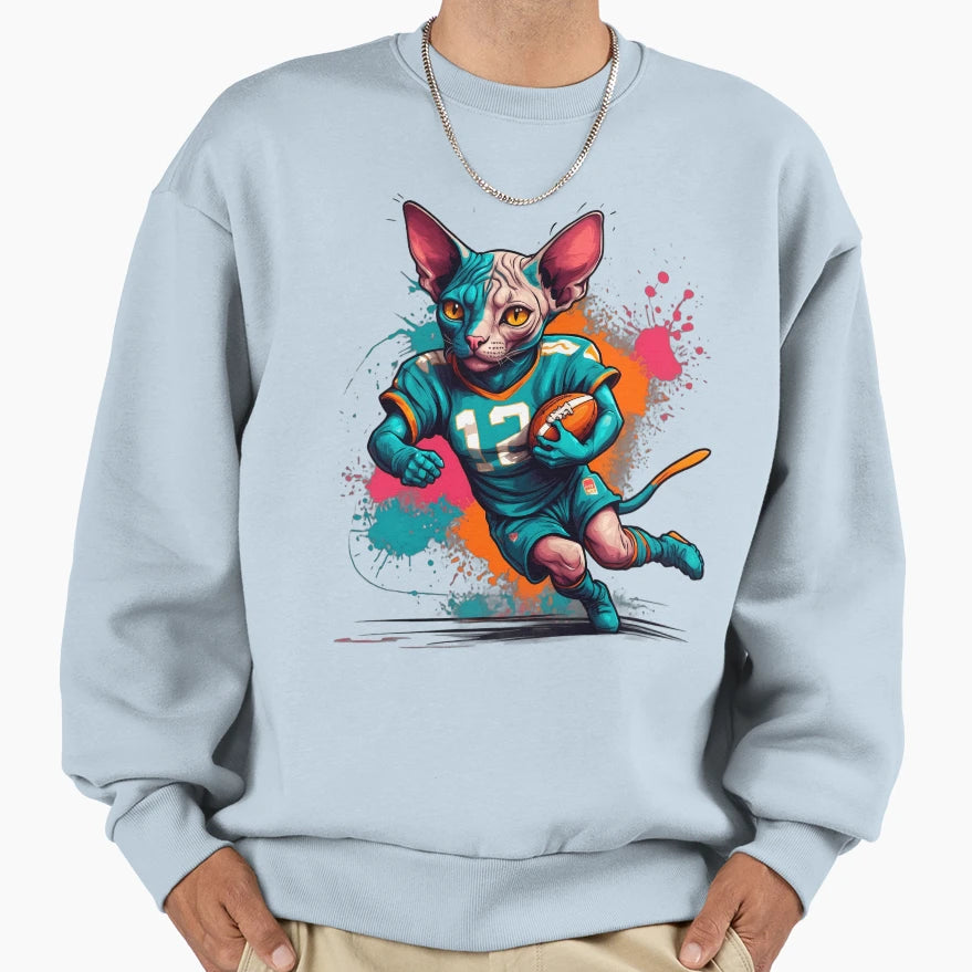 Sphynx Cat Playing American Football Sweatshirt - Streetwear Style Unisex - T-Shirt, Sweatshirt, Hoodie