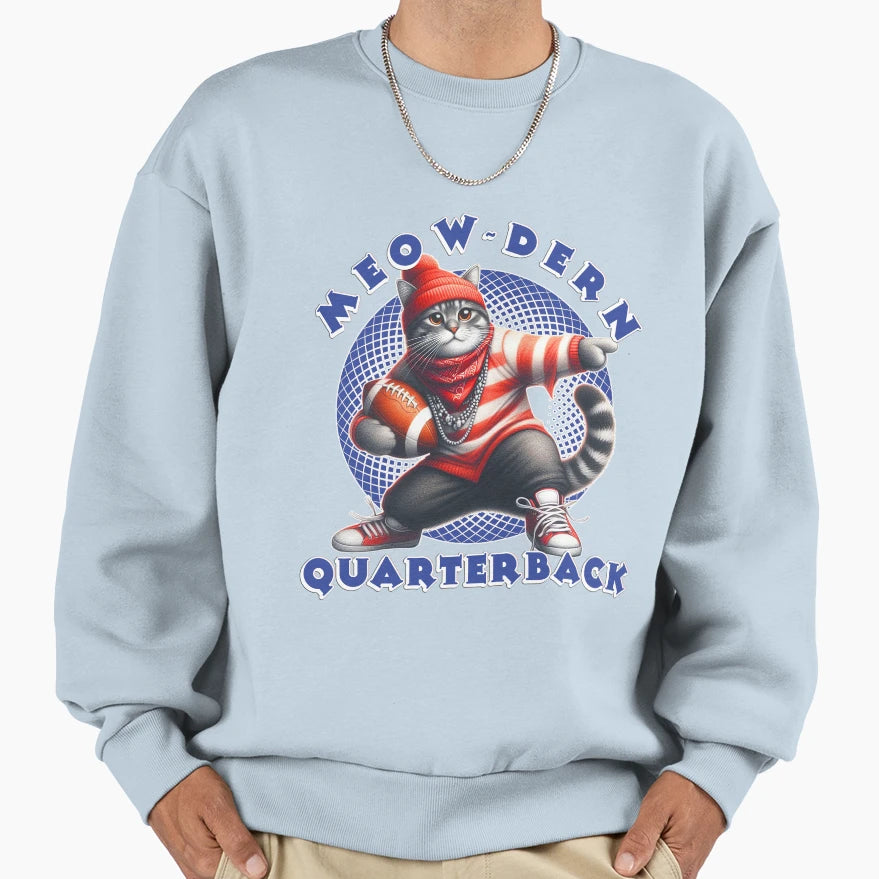 Funny Cat Football Quarterback Cat Sweatshirt - Unique Graphic for Adults - T-Shirt, Sweatshirt, Hoodie