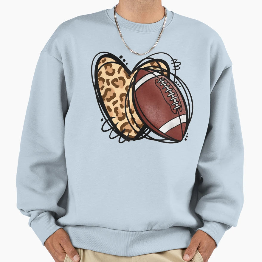 Leopard Football Love Heart Sweatshirt - Streetwear Style for Adults - T-Shirt, Sweatshirt, Hoodie