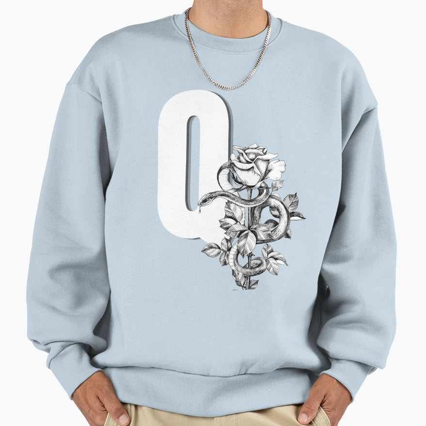 Q Botanical Monogram Peony Snake Sweatshirt - Novelty Apparel Men Women - T-Shirt, Sweatshirt, Hoodie