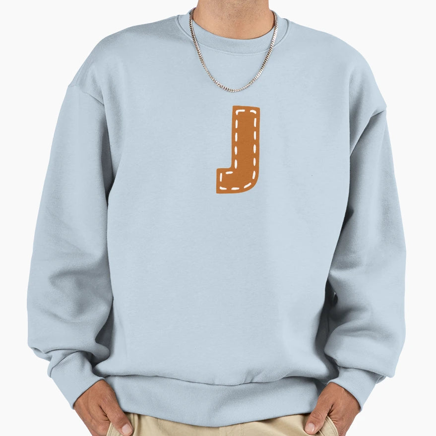 J Letter Sewn College Usa Leather Sweatshirt - Aesthetic Graphic for Adults - T-Shirt, Sweatshirt, Hoodie