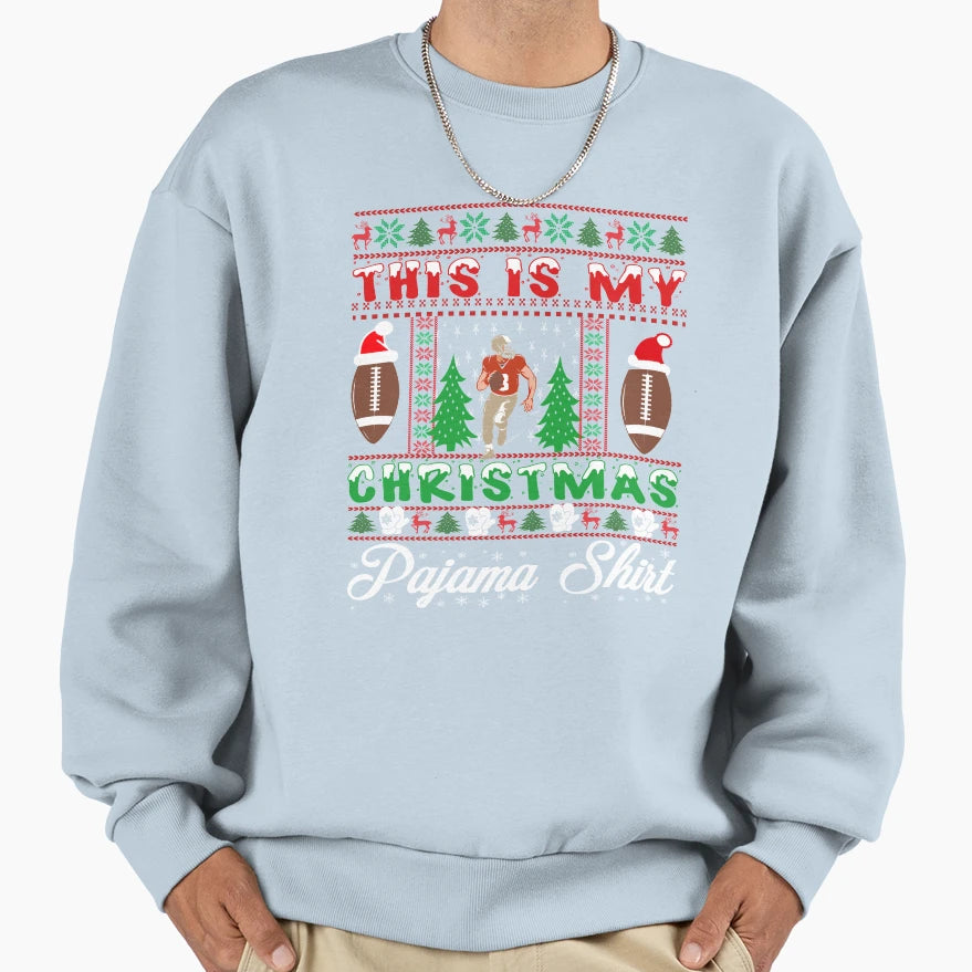 Football Ball Santa Hat Funny Sport Sweatshirt - Unique Graphic Men Women - T-Shirt, Sweatshirt, Hoodie
