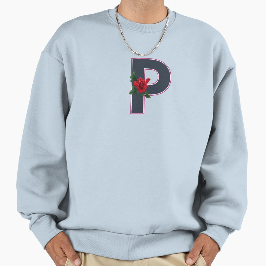 Rose Initial P Letter Romantic Sweatshirt - Aesthetic Graphic for Adults - T-Shirt, Sweatshirt, Hoodie
