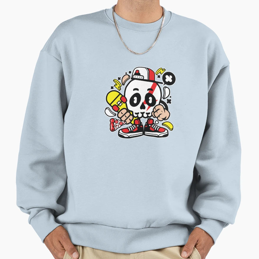 Skull Skater Sweatshirt - Minimalist Print Unisex - T-Shirt, Sweatshirt, Hoodie