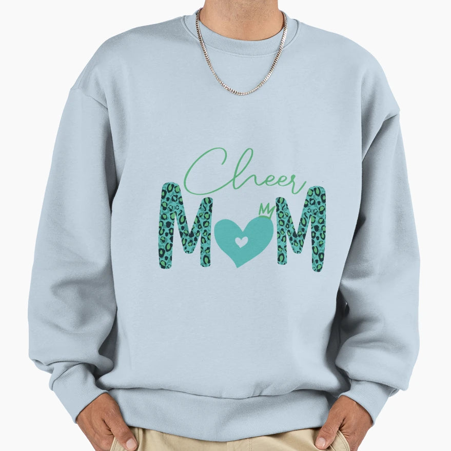 Cheer Mom Leopard Messy Bun Cheerleader Sweatshirt - Graphic Print Unisex - T-Shirt, Sweatshirt, Hoodie