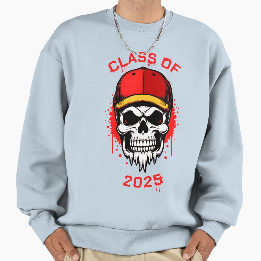 Class 2025 Skull Wearing Baseball Cap Sweatshirt - Trendy Graphic Men Women - T-Shirt, Sweatshirt, Hoodie