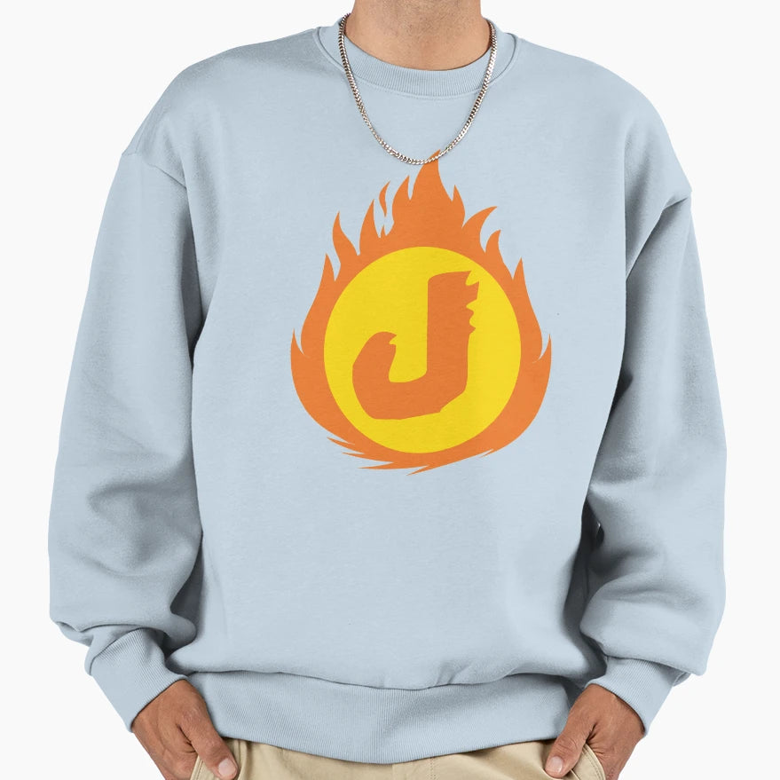 Superhero Letter J Fire Insignia Sweatshirt - Custom Art Print Unisex - T-Shirt, Sweatshirt, Hoodie