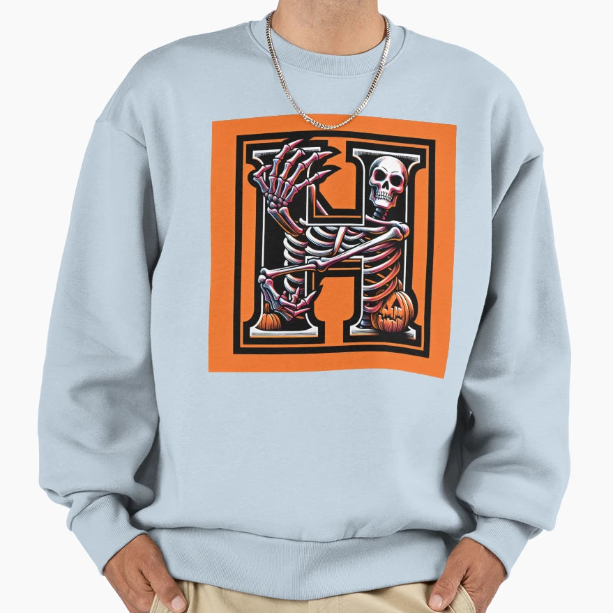 Skeleton Alphabet H Halloween Funny Sweatshirt - Trendy Graphic for Adults - T-Shirt, Sweatshirt, Hoodie