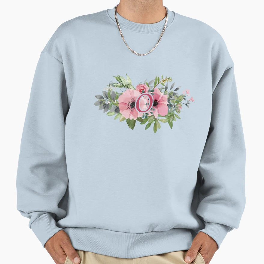 O Floral Initial Wreath Monogram O Sweatshirt - Minimalist Print for Adults - T-Shirt, Sweatshirt, Hoodie