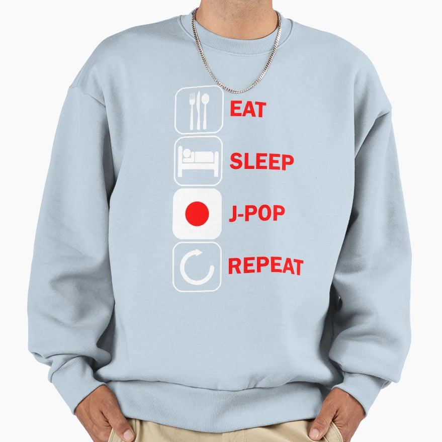 Jpop Motif Eat Sleep Japan Flag Sweatshirt - Novelty Apparel for Adults - T-Shirt, Sweatshirt, Hoodie
