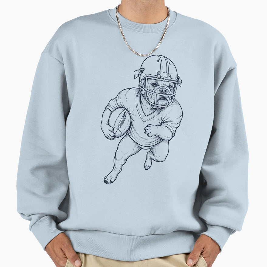 Bulldog Playing American Football Sweatshirt - Novelty Apparel Unisex - T-Shirt, Sweatshirt, Hoodie