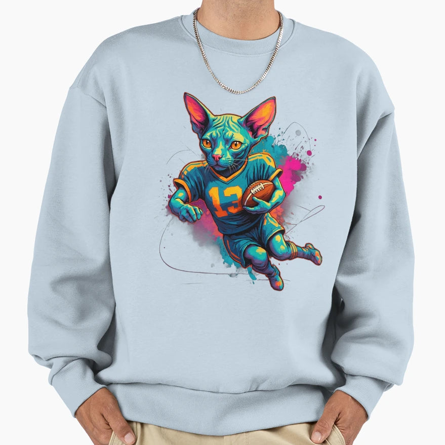 Sphynx Cat Playing American Football Sweatshirt - Fun Novelty Design Unisex - T-Shirt, Sweatshirt, Hoodie